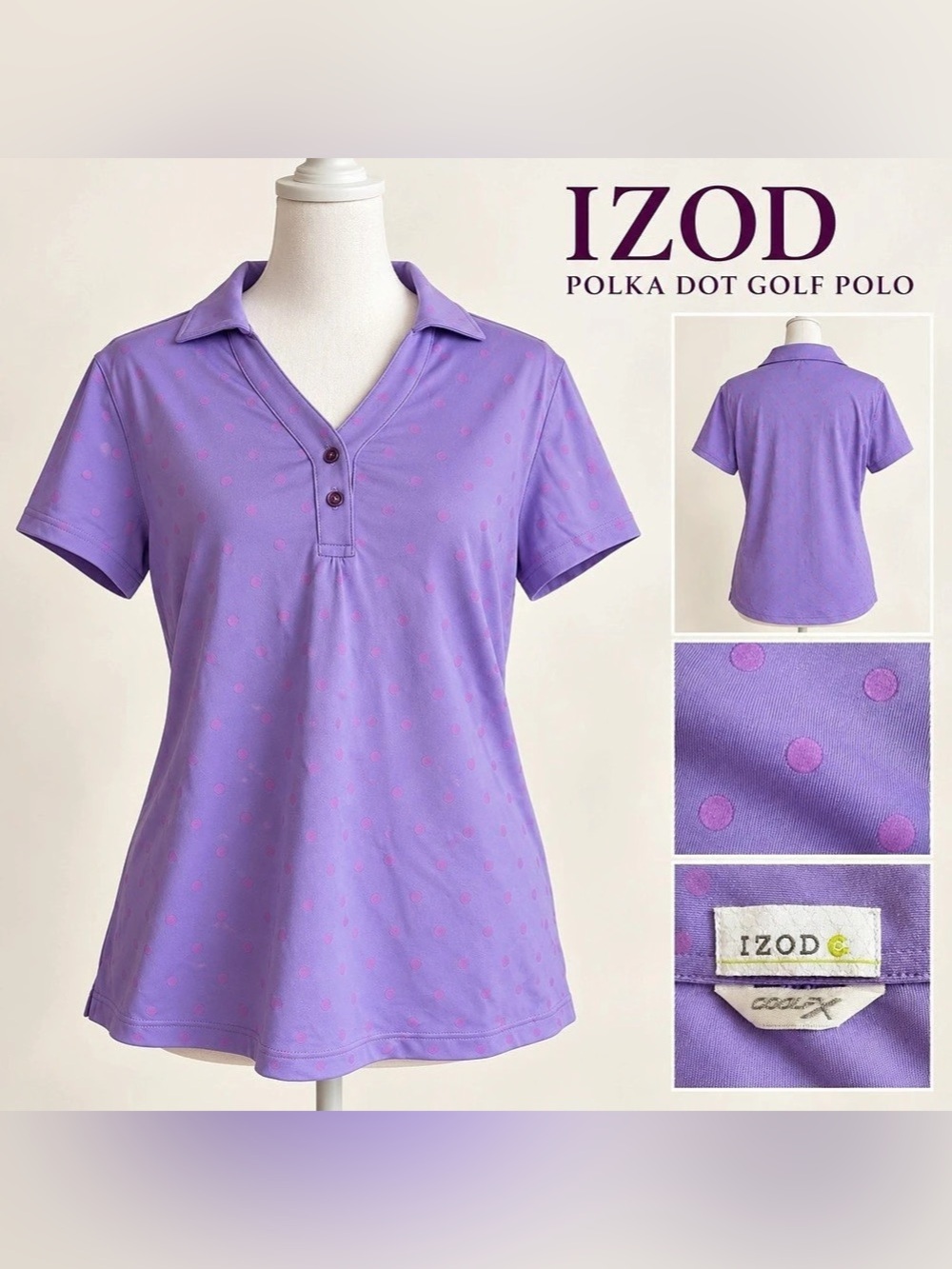 IZOD Polka Dot Golf Polo Purple & Pink Size Medium